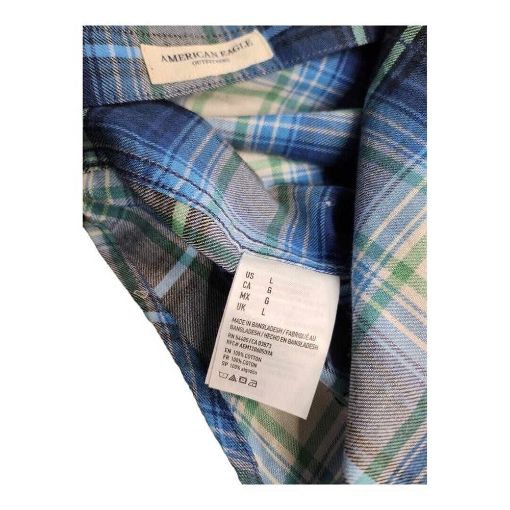NWOT AMERICAN EAGLE Blue Green Plaid Long Sleeve Button-up Shirt Mens‎ Large - Picture 4 of 9